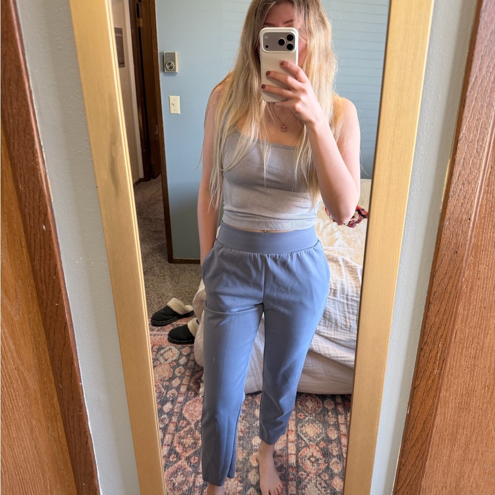 Cropped Light Blue High-Waist Ankle Pants